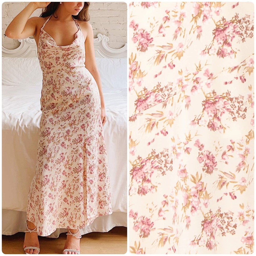 Saints + Secrets Women Cottagecore Floral Cowl Neck Halter Romantic Maxi Dress S